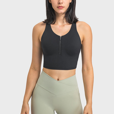 New Front Zip Sports Bra High Elastic Breathable Tank Top With Fixed Pad