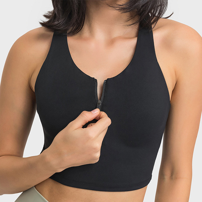 New Front Zip Sports Bra High Elastic Breathable Tank Top With Fixed Pad