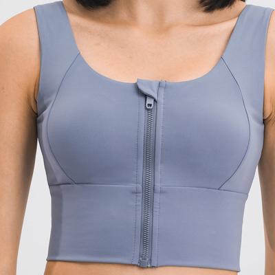 Gathered Women's Sports Bra Front Zip Shockproof Gym Running Fitness Crop Top