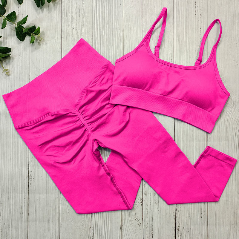 Gym Yoga Outfit For ladies Seamless 2 Piece Workout High Waist Leggings With Sport Bra Set